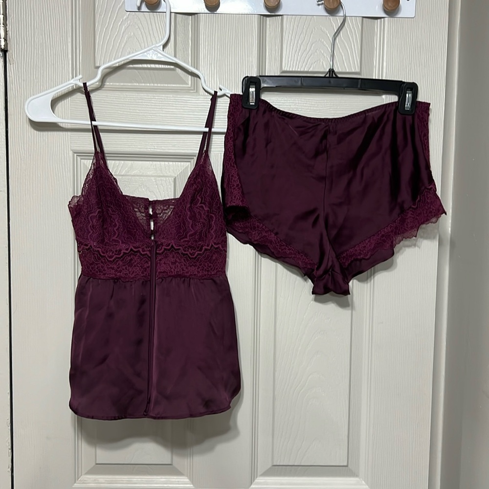 Victoria's Secret Burgundy Lace Cami and Shorts Set